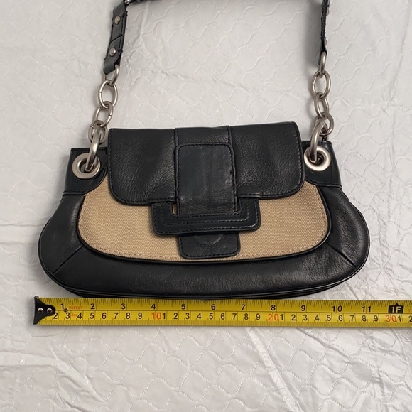 BCBG Max Azria leather and natural canvas shoulder bag